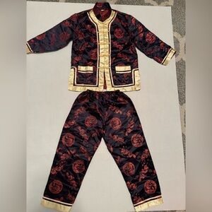 Black Red and Gold Theater Pajamas Oriental Chinese Japanese Silk blend Sz 12